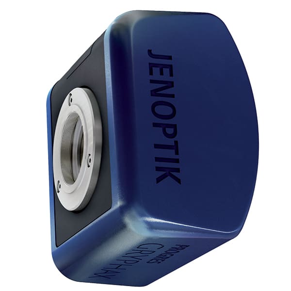 A blue and black cube with the word jenoptik written on it.